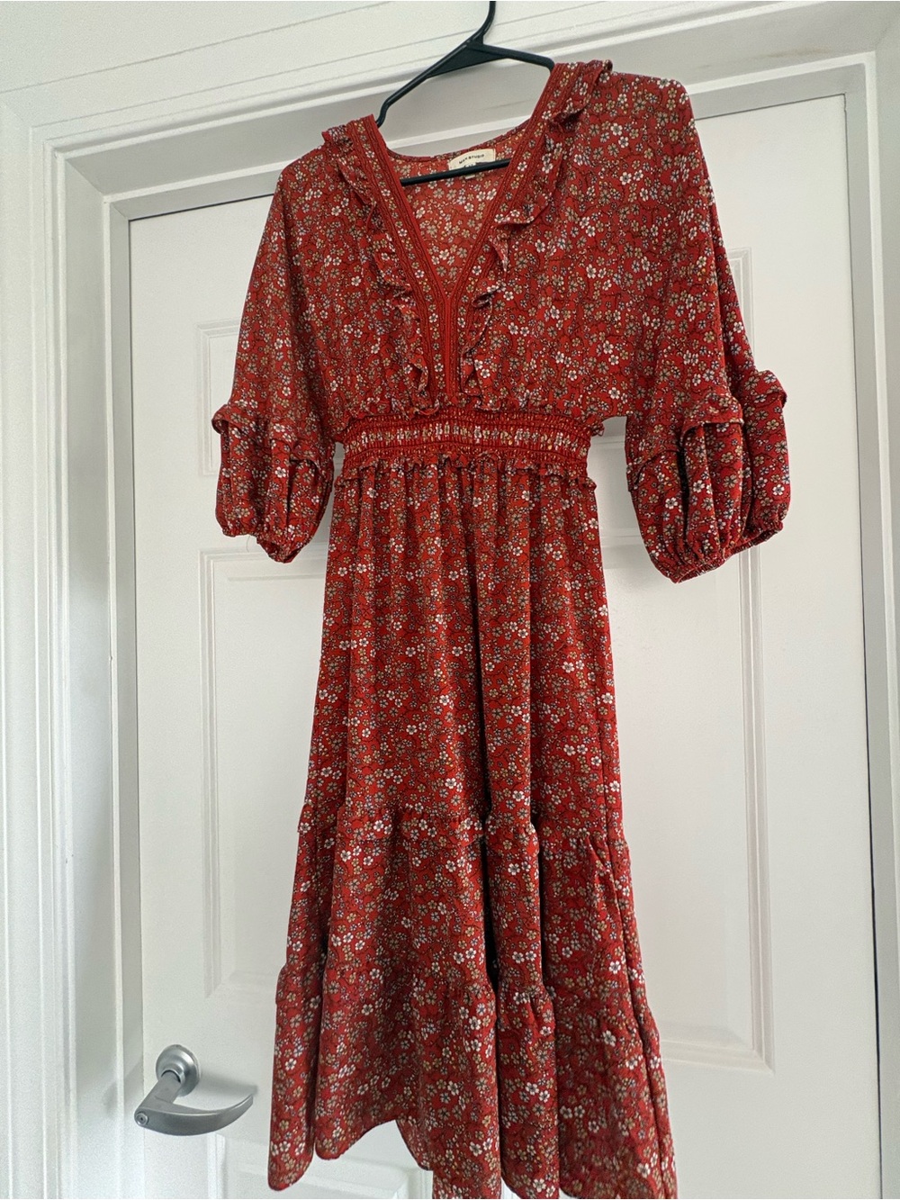 Max Studio 3/4 Sleeve Floral Dress - Burnt Orange and White